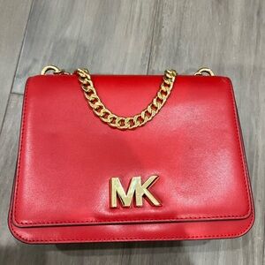 Michael Kors Red Crossbody Bag with Gold Chain
